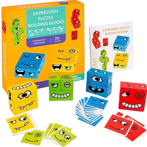 Expression Puzzle Building Blocks Preschool puzzle Game Like NEW 2-4 players 3+ - Picture 4 of 12